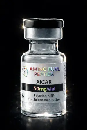 AICAR 50mg research peptide vial — lyophilized, 99%+ HPLC purity with lot-matched COA