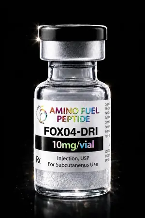 FOXO4-DRI 10mg research peptide vial — lyophilized, 99%+ HPLC purity with lot-matched COA