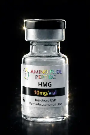 HMG 75IU research peptide vial — lyophilized, 99%+ HPLC purity with lot-matched COA