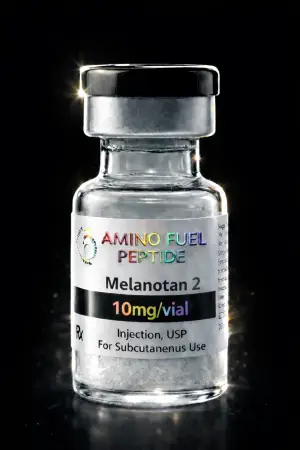 Melanotan II 10mg research peptide vial — lyophilized, 99%+ HPLC purity with lot-matched COA
