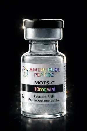MOTS-C research peptide vial — lyophilized, 99%+ HPLC purity with lot-matched COA