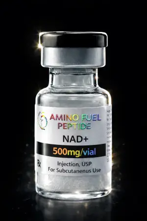 NAD+ 500mg research peptide vial — lyophilized, 99%+ HPLC purity with lot-matched COA