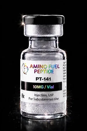 PT-141 10mg research peptide vial — lyophilized, 99%+ HPLC purity with lot-matched COA