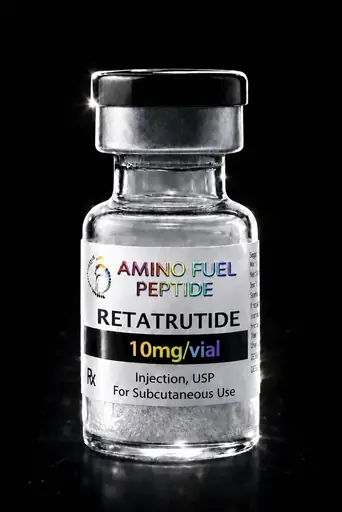 Retatrutide research peptide vial — lyophilized, 99%+ HPLC purity with lot-matched COA