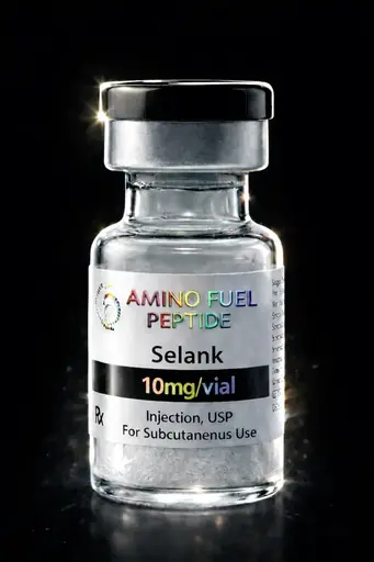 Selank 10mg research peptide vial — lyophilized, 99%+ HPLC purity with lot-matched COA