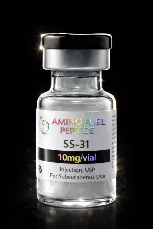 SS-31 (Elamipretide) 10mg research peptide vial — lyophilized, 99%+ HPLC purity with lot-matched COA
