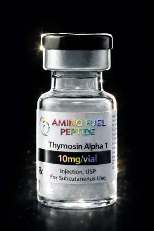 Thymosin Alpha-1 10mg research peptide vial — lyophilized, 99%+ HPLC purity with lot-matched COA